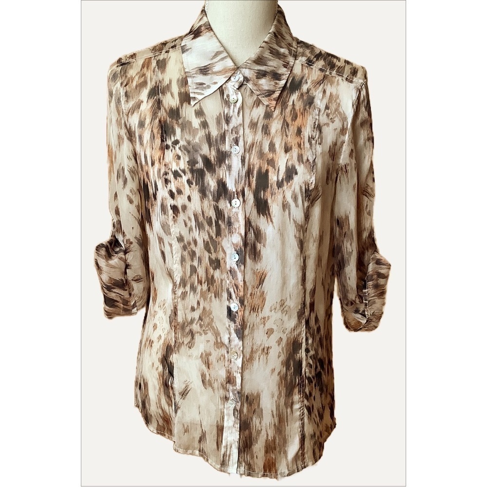 DA-NANG Vintage 100% Silk Chiffon Animal Print Blouse Sheer Top M